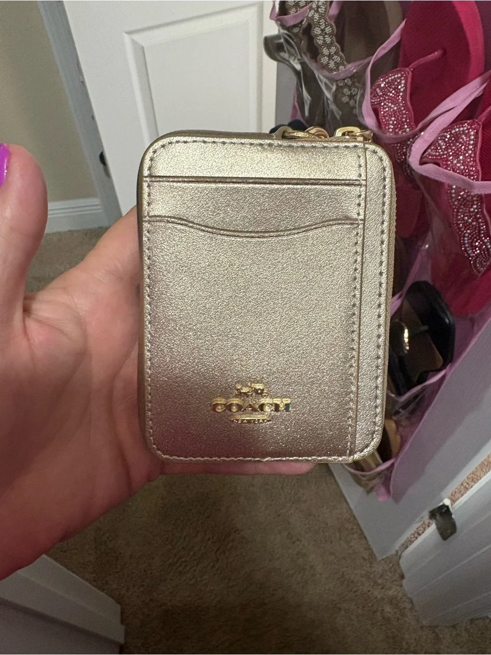 Coach Metallic Gold Zip Card Case - Picture 1 of 7